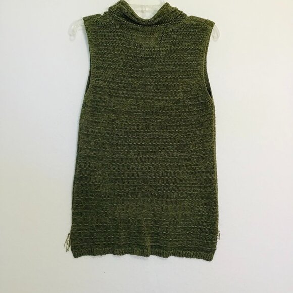 Esprit Olive Green Sleeveless Cowlneck Fringe Front Knit Top Size XL - Picture 9 of 13